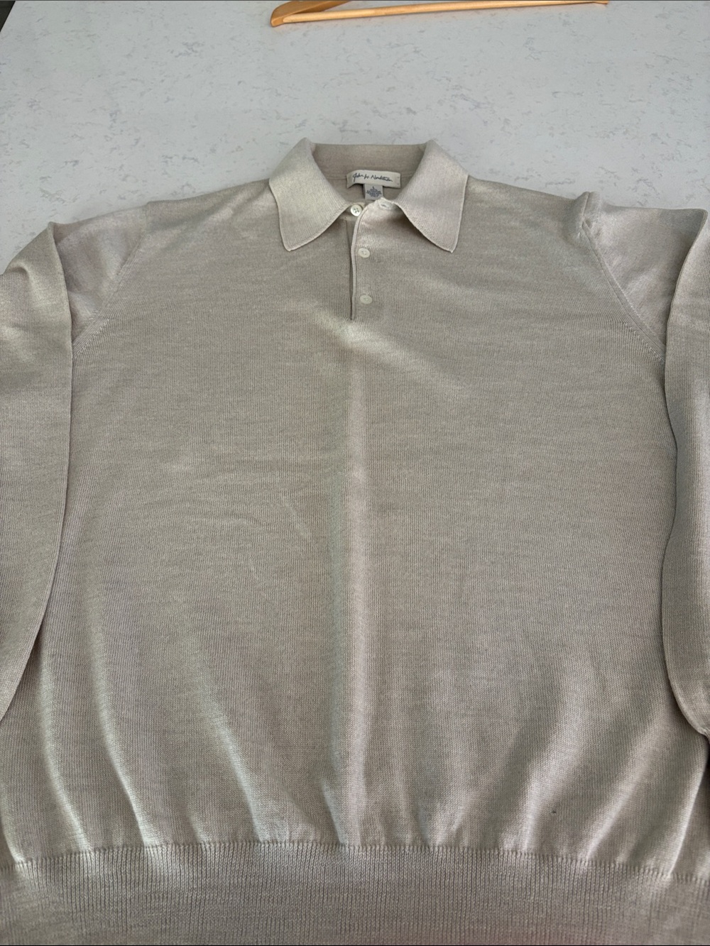 John W. Nordstrom Beige Knit Long-Sleeve Polo